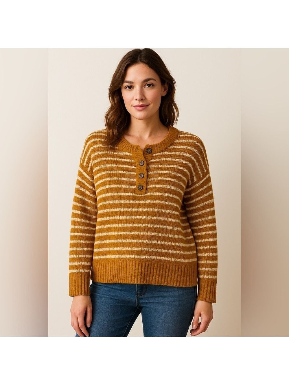 NWOT American Eagle Henley Striped Oversized Sweater - Size Medium